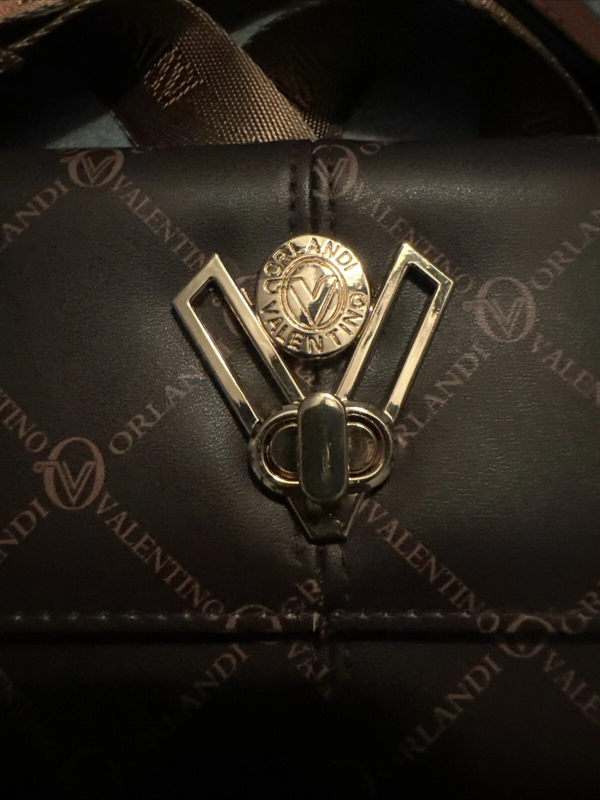 Portafoglio Valentino Orlandi a tracolla marrone stampato prezzo al pubblico consigliato $159