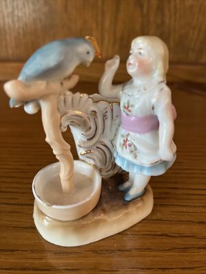 Conta Boheme Faring Antique Girl With Parrot Parakeet Germany