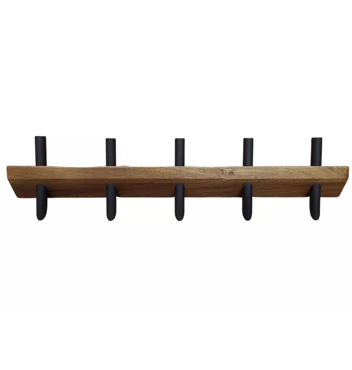 Wall Mounted Coat Rack-5 Hooks-Wood with Modern Metal Pegs-Hardware Included