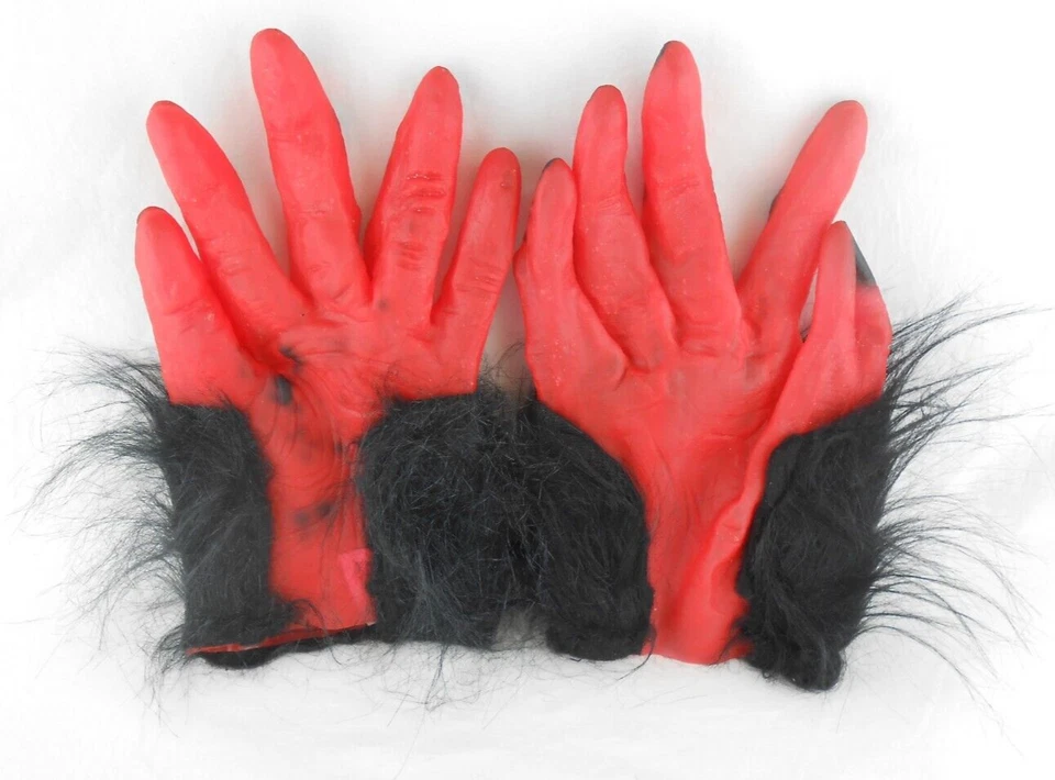 Rojo Peludo Hombre Lobo Monstruo Adulto L Guantes Halloween Disfraz Foto 3 de 4
