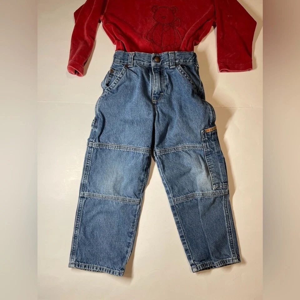 Conjunto de jeans y camisa de peluche para niños talla 4 petit bateau / Oshkosh juego escolar  Foto 2 de 4