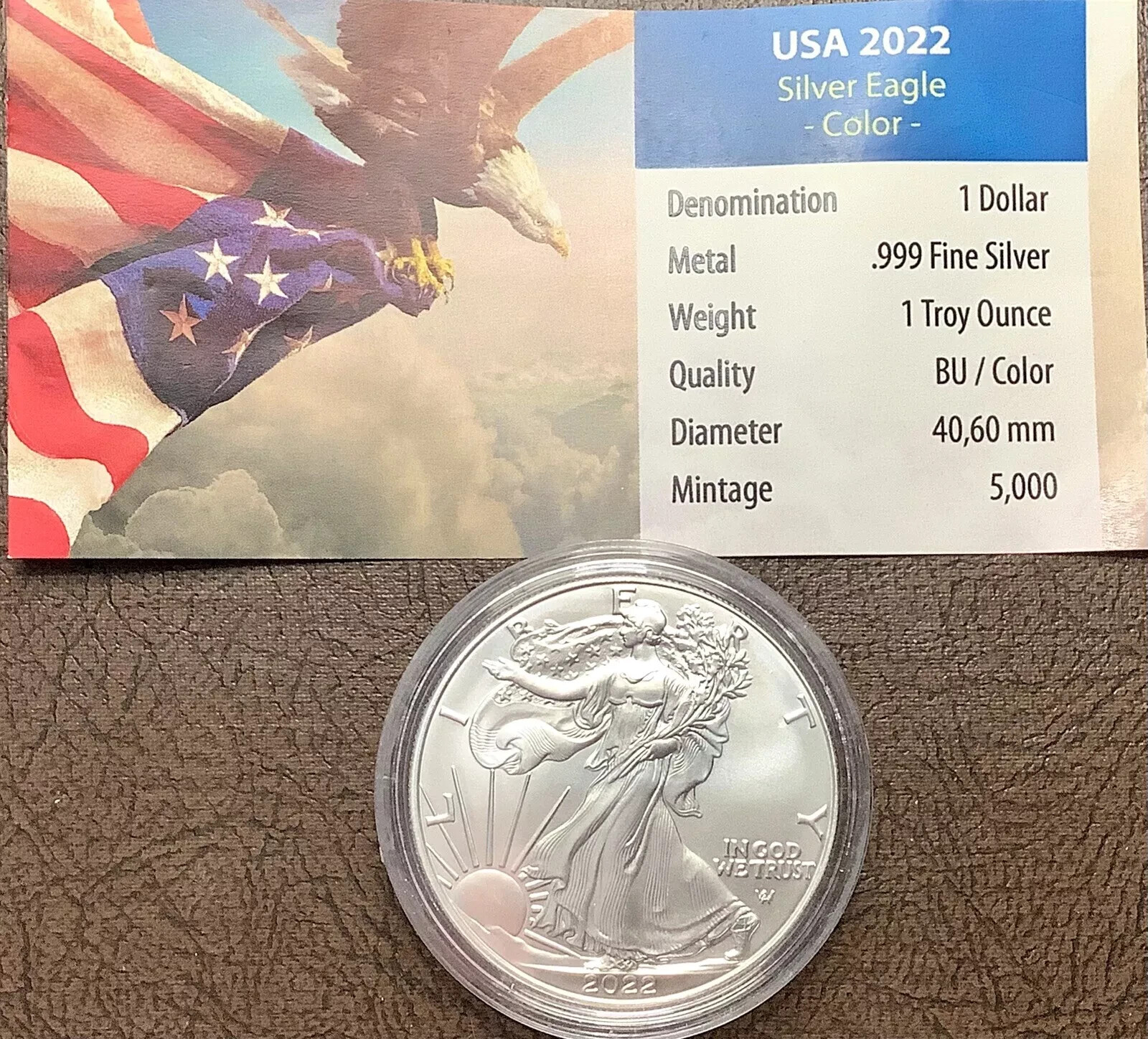 Colorized Ase 2022 Colorized ASE American Silver Eagle 1 Oz .999 Silver With COA ...