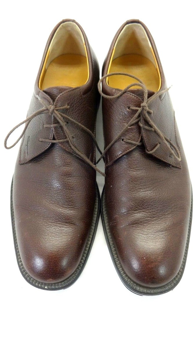 SALVATORE FERRAGAMO MENS BROWN PEBBLED LEATHER LACE UP 