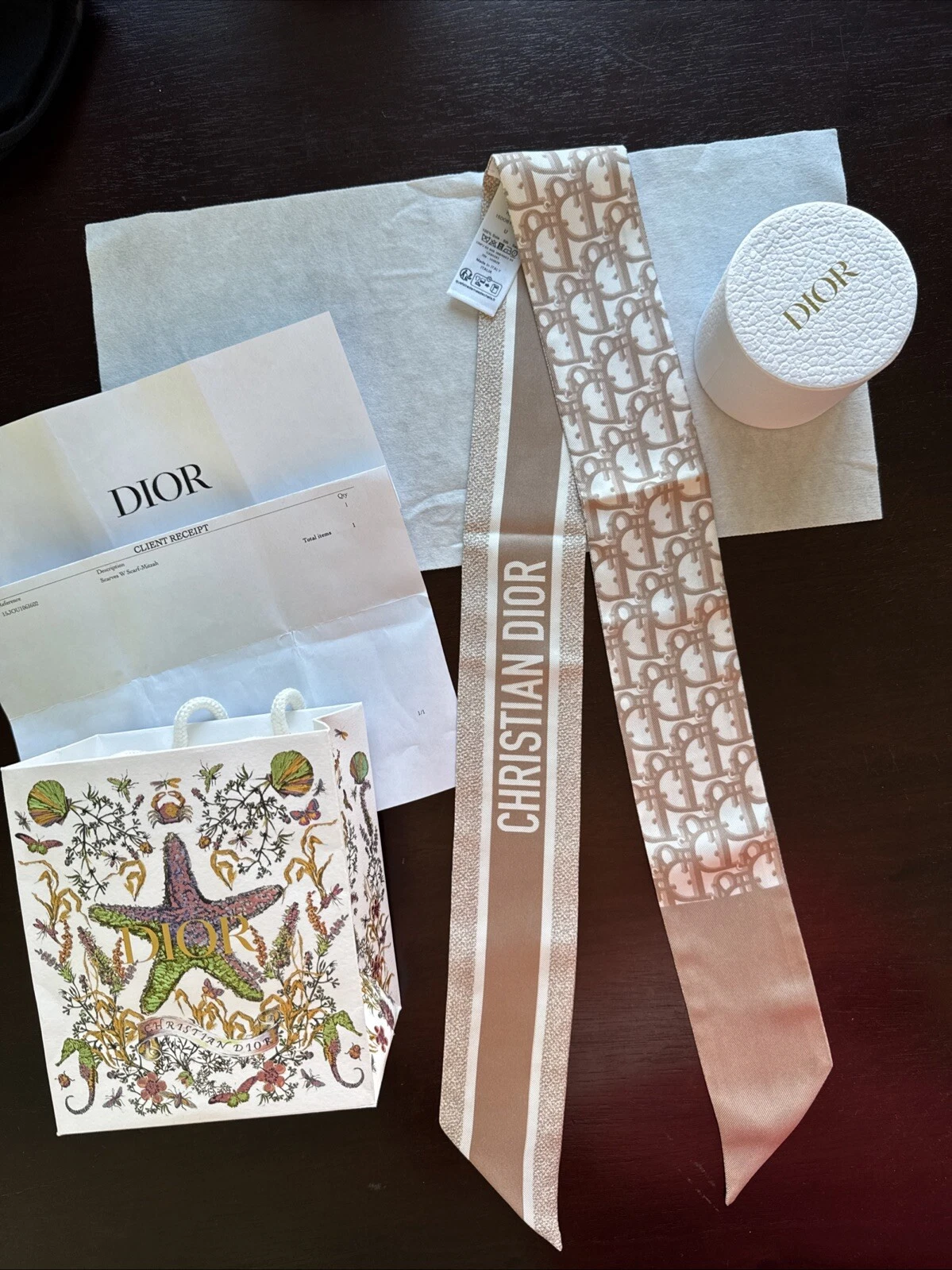 Authentique foulard Mitzah oblique Christian Dior rose réversible neuf avec boite
