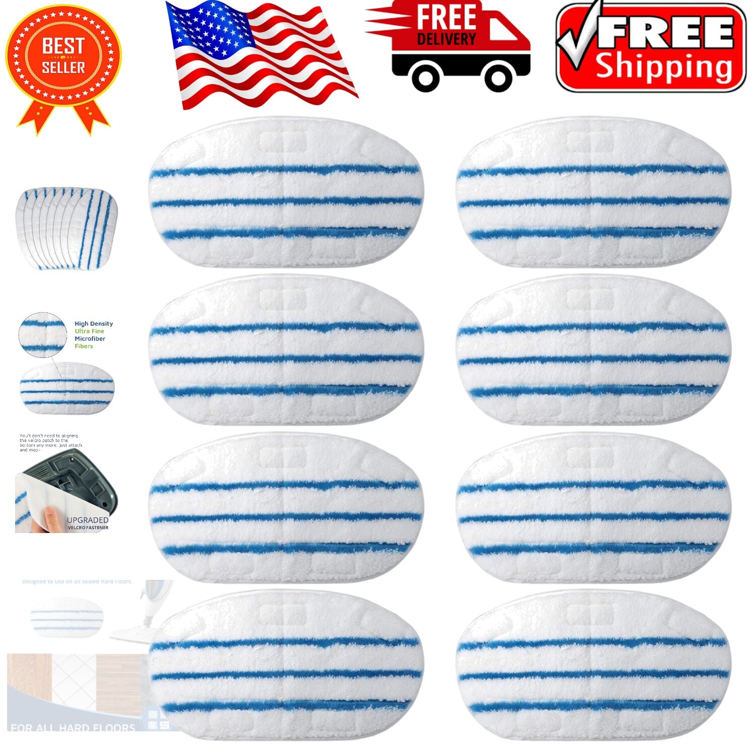 PurSteam ThermaPro 10-in-1 Microfiber Steam Mop Pads - 8 Pack-image