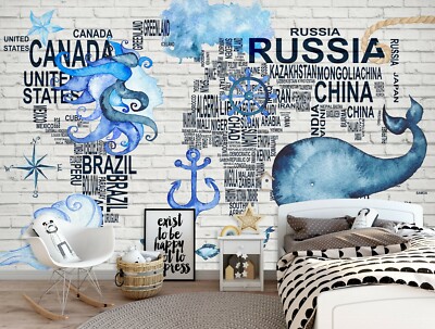 3D Blue Compass 216NAO World Map Wallpaper Mural Removable Self-adhesive Amy