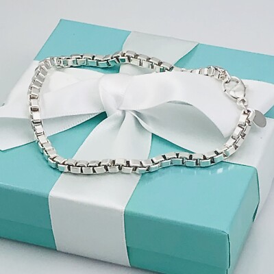 すずこ☆Tiffany & Co. 箱付 ハイビスカス シルバー925 Tiffany & Co Anklet Venetian Box Link Ankle Bracelet Mens Unisex