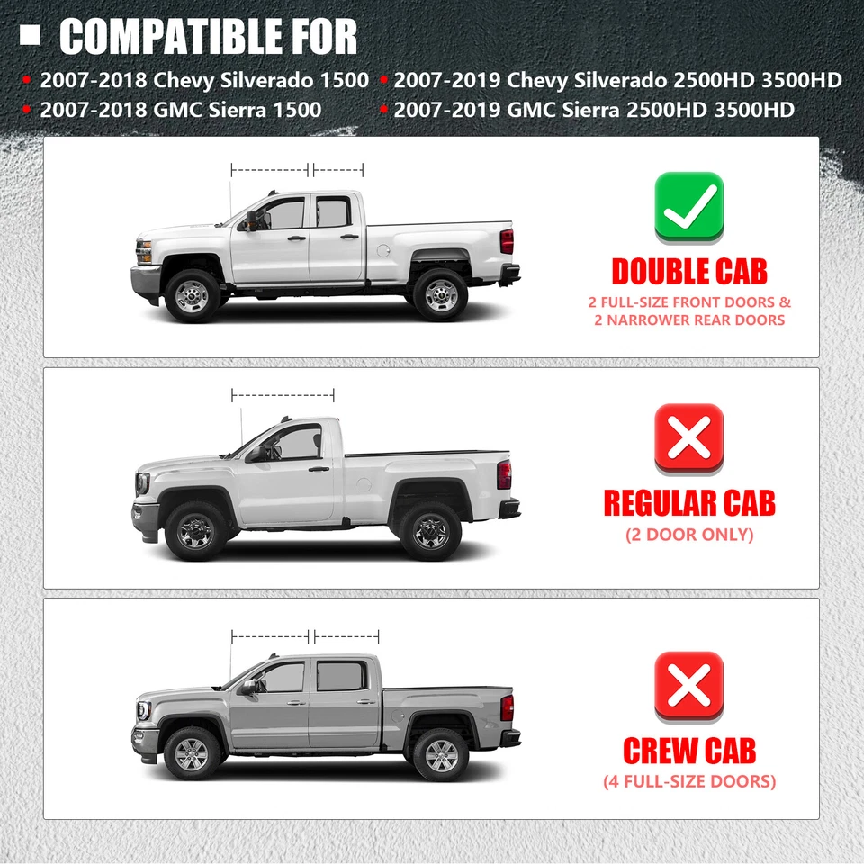 for 2007-2019 Chevrolet Silverado Sierra 2500HD 3500HD Double Cab Running Boards Foto 2 de 4