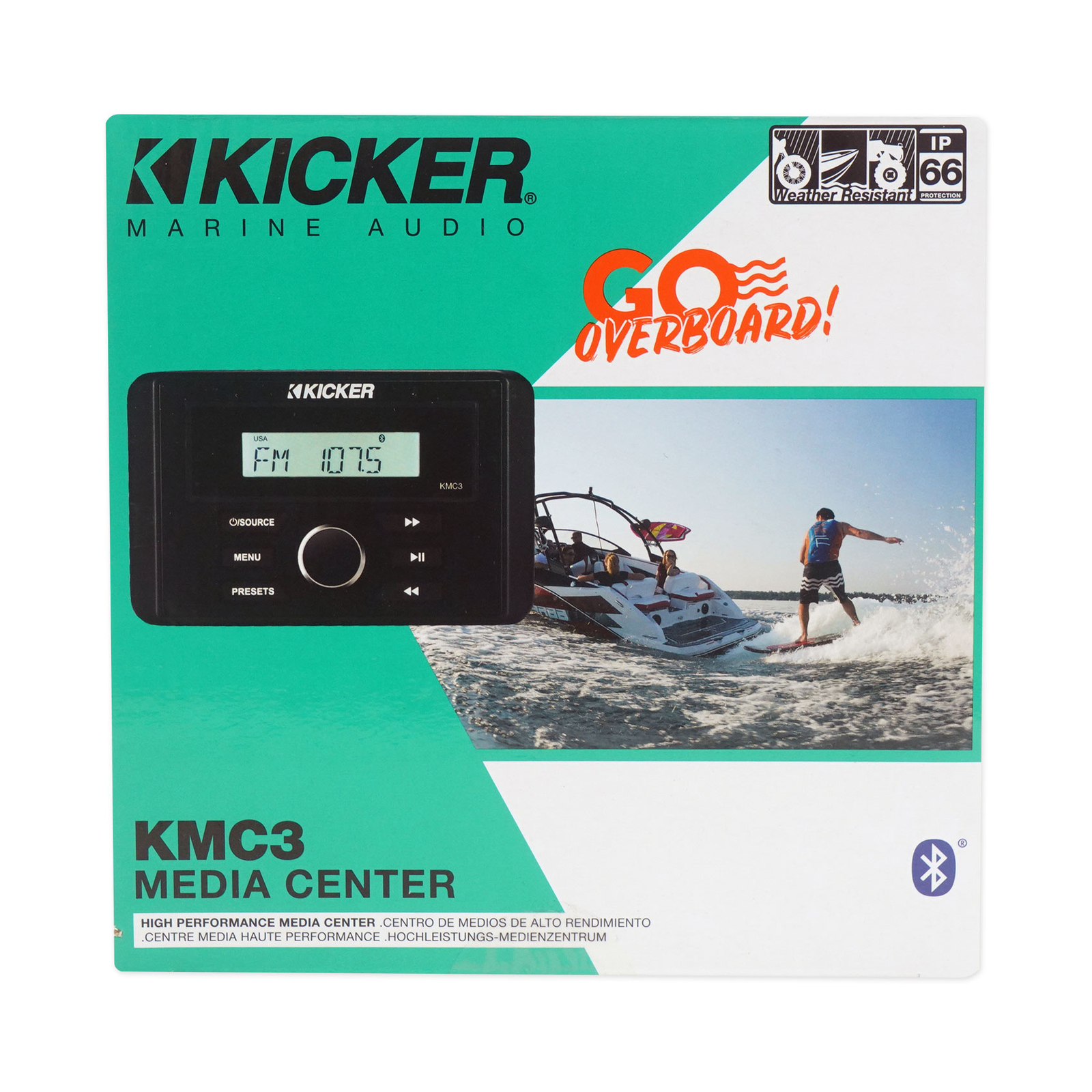 Цифровой медиаресивер KICKER KMC3 с Bluetooth пультом дистанционного управления 2 65-дюймовыми черными светодиодными динамиками