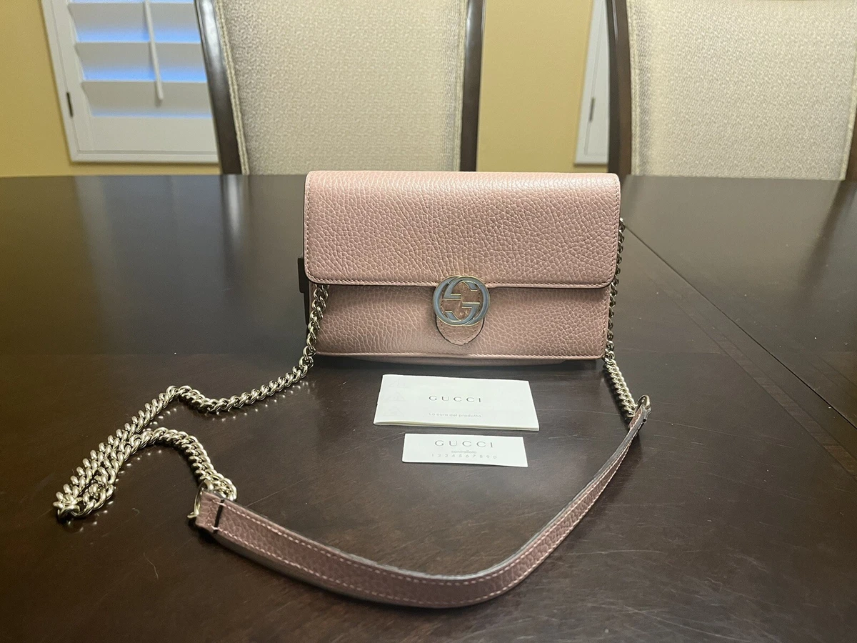 Gucci GG Interlocking Pink Leather Crossbody Clutch Bag