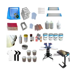 Full Material Package 4 Color 4 Station Screen Printing Kit w/ 1800W Flash Dryer