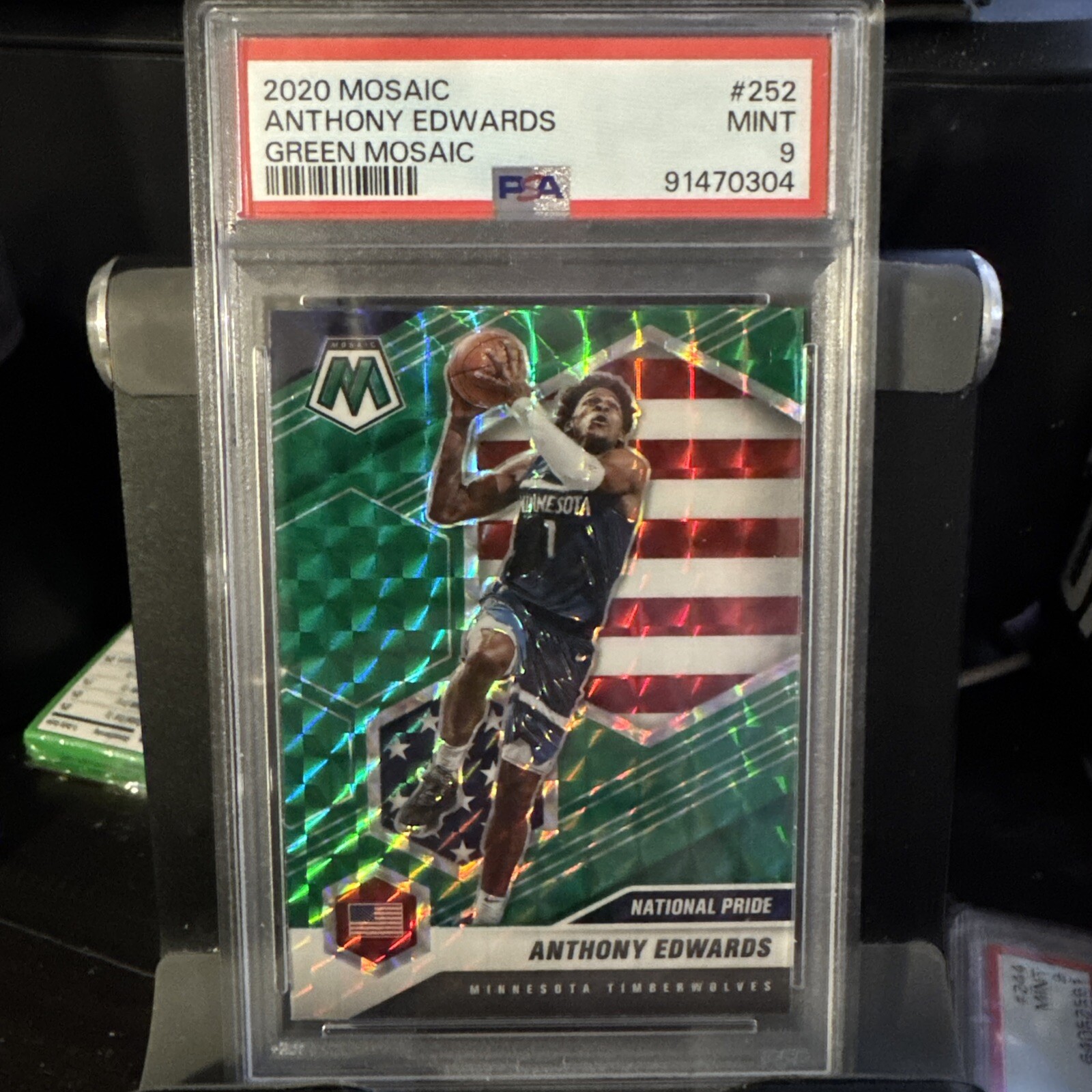2020 Anthony Edwards Green Mosaic Prizm National Pride #252 MINT PSA 9 RC
