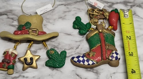 Western Themed Christmas Ornaments. Set Of 2. Hat & Boot. Springy Charms. Dough - Picture 7 of 7