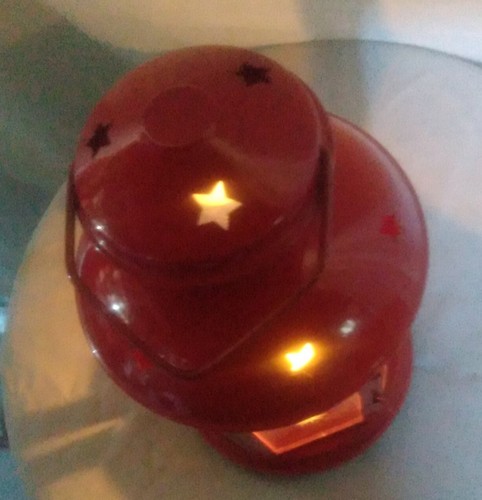 Ikea glass etched lantern Holiday Red Festive Candleholder Metal cut out Stars - Picture 6 of 11