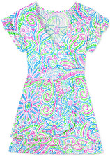 Women's Dress - Blue Green Printed Dress - Mini Dress - Small - Jersey Cotton