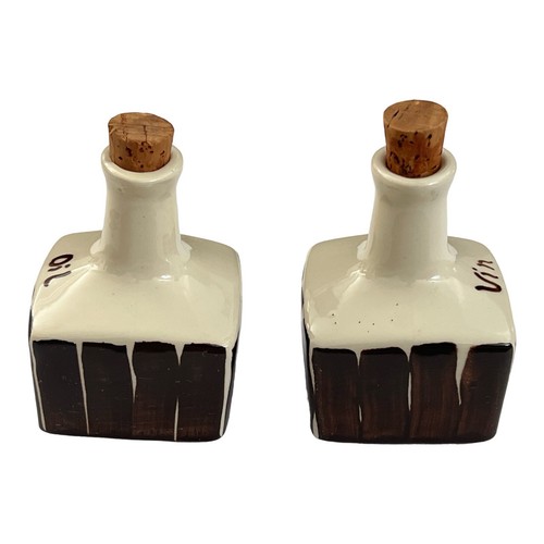 Purinton Pottery MCM Slip Ware Intaglio Oil And Vinegar Cruet Set - Picture 3 of 7