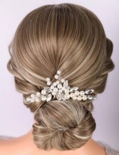 Silver Wedding Pearl Hair Comb Elegant Pearl Hair Piece Bride Wedding Hair Co...