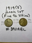 (2) 1919 S 19S Lincoln Wheat Cent   VF-XF   Buyer grade #390ABC