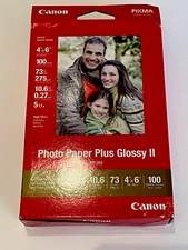 Canon Pixma Photo Paper Glossy II  -   4” x 6” - (100  Pack) - 100 Sheets Total