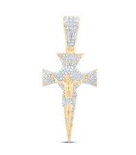 1 Cttw Round Diamond Jesus Crucifix Cross Pendant Mens Charm 10k Yellow Gold