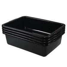 Kekow 4-Pack Plastic Bus Tub, 32 Liters Plastic Utility Bus Box Dish Pan, Black