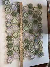 Handmade Crochet Afghan/lap Blanket 28” X 19” Sage, Tan, White, Blue And Lave