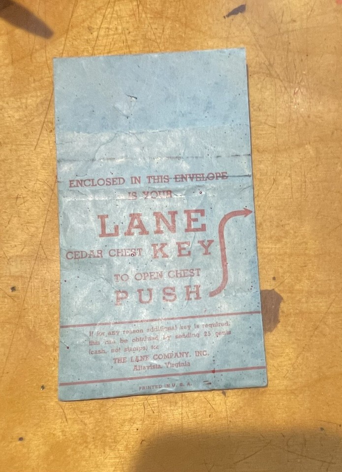 Vintage Aluminum Lane Cedar Chest Key And Envelope eBay