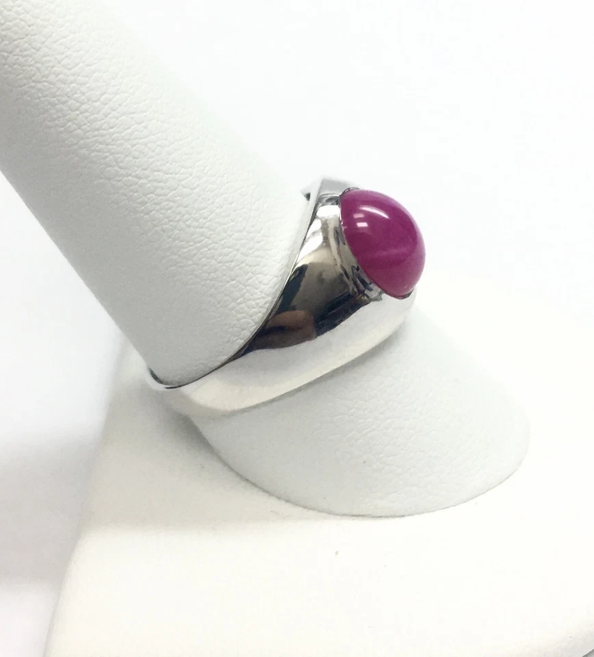 Nuevo anillo de plata esterlina ovalado 10 x 8 mm creado en laboratorio rubí estrella zafiro para hombre Foto 2 de 3