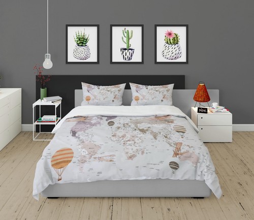 World Map Pillow Covers – Black & White Geography Print | 20x26 Inch, 2-Pack, Blended Fabric