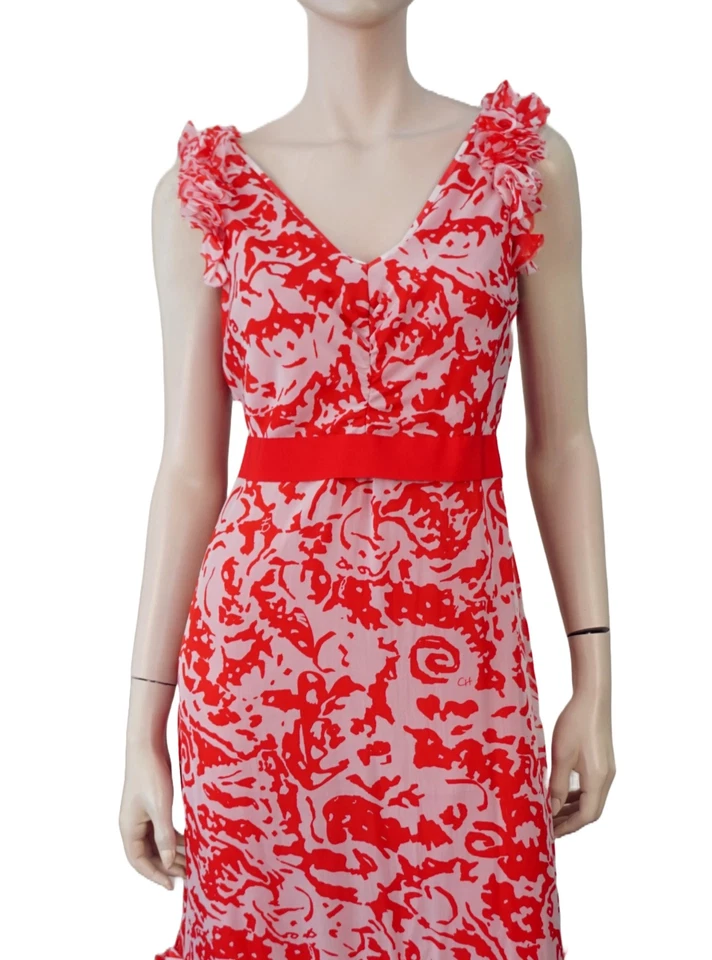 Maxi Vestido CH CAROLINA HERRERA Niveles Floral Gasa Línea A 8 TOTALMENTE NUEVO Foto 4 de 4