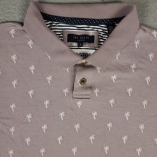 Ted Baker London Polo Shirt Mens Size 4 Palm Tree Print Casual Short Sleeve