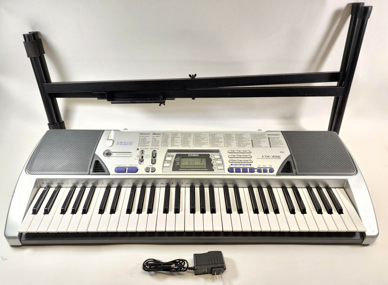 Casio CTK 496 Electronic Digital Keyboard Piano MIDI MIC w/ Power Cord &  Stand