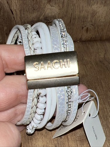 Neu mit Etikett Saachi Stil weißer Stein Leder Magnetarmband - Bild 8 von 8