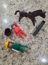 Lot of Vintage 1974 Geobra Playmobil Pretend Figures Cowboy Horse w/ trough NICE