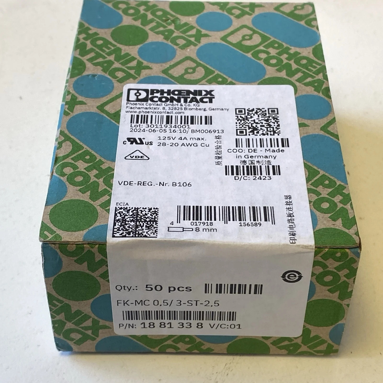 50x Phoenix Contact 1881338 PCB connector FK-MC 0.5/3-ST-2.5 – NEW & ORIGINAL PACKAGING