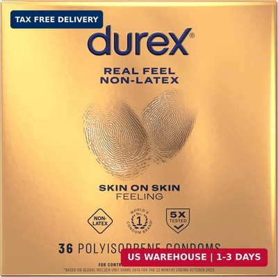 Durex Real Feel Non Latex Condoms, Lubricated Latex Free Condoms for Men, Natura