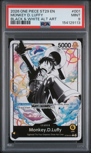 Monkey D. Luffy PSA9 2026 One Piece Starter Deck St29-Black & White Alt Art #001 - Picture 1 of 2
