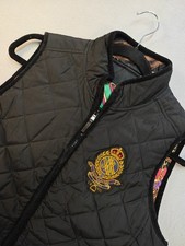 VTG Ralph Lauren Reversible Quilted Vest Black Equestrian Print Crest Womens M