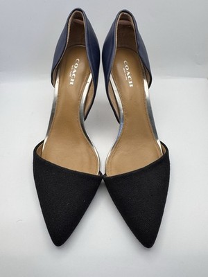 Coach Womens Size 7B Camille d'orsay Pumps Navy Blue Black Pointed Toe High Heel