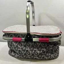 Pampered Chef Insulated Cooler Picnic Basket Bag Collapsible Paisley Polka-Dot