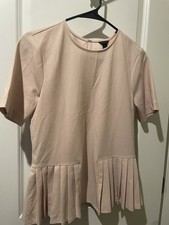 Ann Taylor Pink Pleated Hem Short Sleeve Top Blouse Size XS