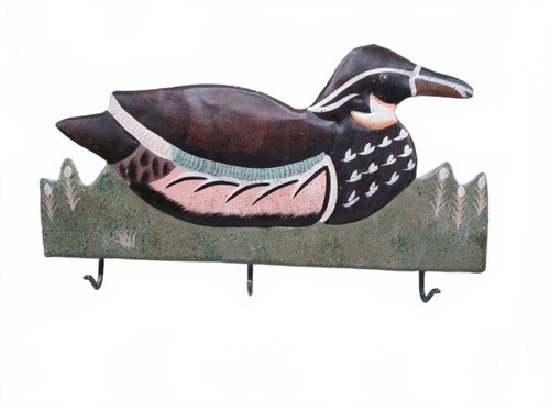 Vintage Folk Art Wooden Wood Duck Wall Hanger Key Rack Cabin Decor