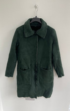 Reversible Coat Dark Green Faux Shearling Fur Longline UK 12