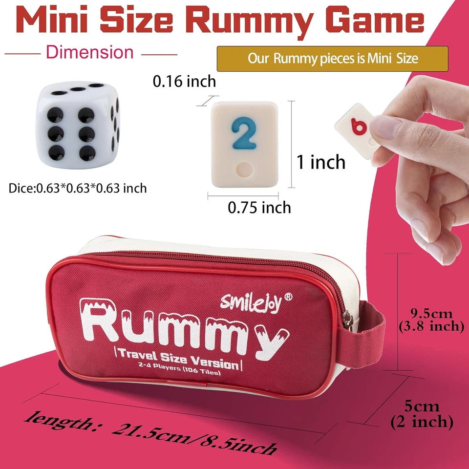 Mini Rummy Cube Game Set for 4 Players, 106 Tiles, 4 Racks, 1 Dice - Image 2 of 4