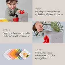 Baby Tissue Box Montessori Toys for Babies - Sensory & Motor Skills Developme...