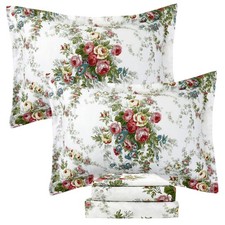 FADFAY Twin Floral Sheet Set Vintage Rose 100 Cotton Hypoallergenic White