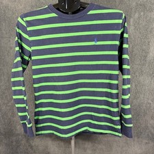 Polo Ralph Lauren Youth L 14-16 Navy Green Striped Long Sleeve Shirt Blue Pony
