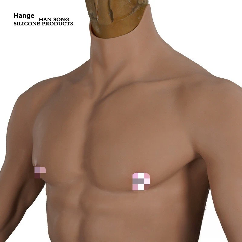 Silicone Fake Chest Muscle Body Suit Men Costume Cosplay Halloween Outfits Gifts - Imagem 3 de 4