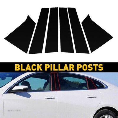 Black Posts Pillar for 16-21 Chevy Malibu 6pc Door Set Mirror Trim Cover Set