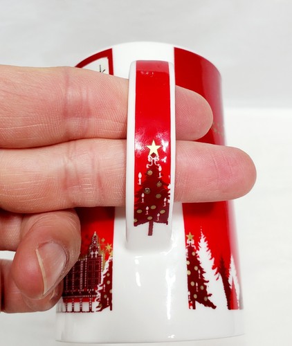 Red Holiday Reindeer Sleigh Harrods Fine Bone China Mug British Made In England - Picture 6 of 10